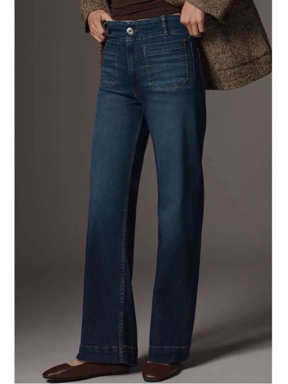 NWT Anthropologie The Colette Full-Length Wide-Leg Jeans Dark Wash Blue 29
